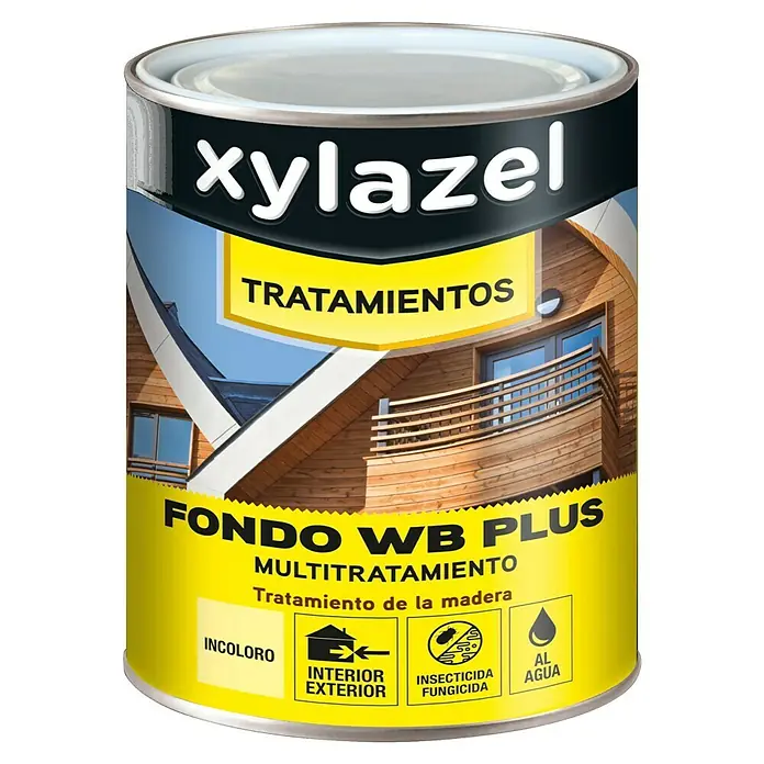 Xylazel Imprimación para madera Fondo WB Plus - Incoloro, 750 ml, Transparente - Bote de lasur protectora de madera Xylazel Fondo WB Plus para interior y exterior, incoloro, con insecticida y fungicida.