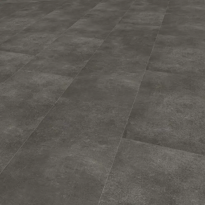 Gerflor Vinylbodenmuster Rigid Acoustic Roca Dark - 250 x 399 x 5,4 mm, Roca Dark - Dunkelgrauer Fliesenboden mit matter Oberfläche und feinen Fugen, ideal für moderne Innenräume. Robuste, stilvolle und zeitlose Bodenlösung.