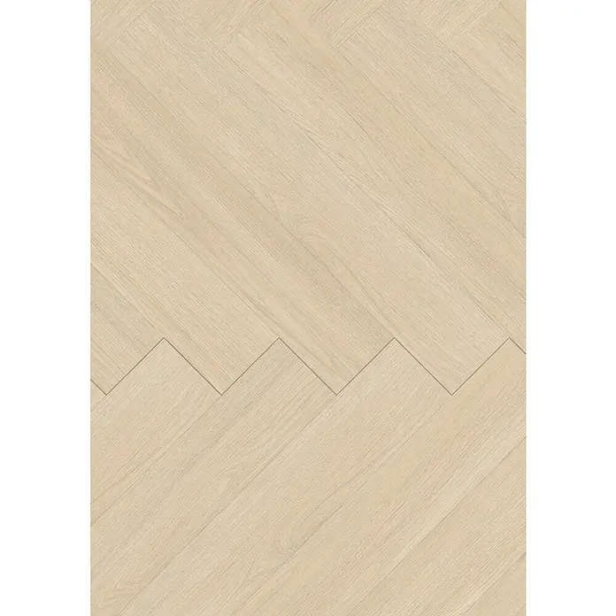 Gerflor Vinylboden Rigid Acoustic - Tulum Cream, Fischgrät, 750 x 125 x 6 mm - Helles Fischgrätparkett aus hellem Holz. Das perfekte Muster für Bodenbeläge in Wohnräumen.