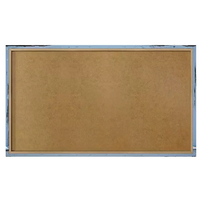 Reinders Cuadro de madera Deco Block Beach Shutters - Beach Shutters, An x Al: 118 x 70 cm - Tablero compuesto rectangular marrón claro con un marco interior delgado de madera clara y un marco exterior azul envejecido.