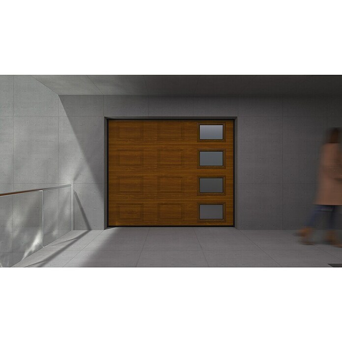 Solid Elements Puerta de garaje seccional PRO (250 x 212,5 cm, Marrón, Cuarterón 4 ventanas vertical) | BAUHAUS