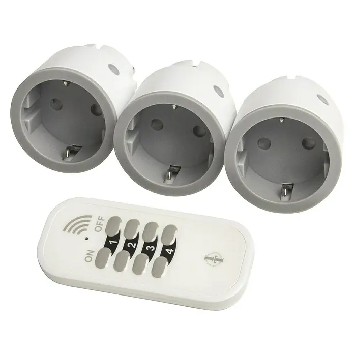 Intertechno Funksteckdosen-Set mit Fernbedienung ITI-14 - Weiß, 3 Stk. - Smart Home Steckdosen mit Fernbedienung zur bequemen Steuerung von Elektrogeräten im Haushalt.