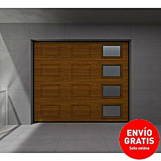 Solid Elements Puerta de garaje seccional PRO (250 x 212,5 cm, Marrón, Cuarterón 4 ventanas vertical)