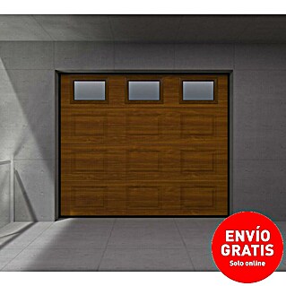 Solid Elements Puerta de garaje seccional PRO (250 x 212,5 cm, Marrón, Cuarterón 3 ventanas horizontal)