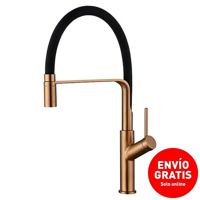 Imex Grifo de cocina flexible Sena - Oro rosa/Negro - Grifo de cocina con acabado en cobre, caño flexible negro y monomando. Envío gratis solo online.