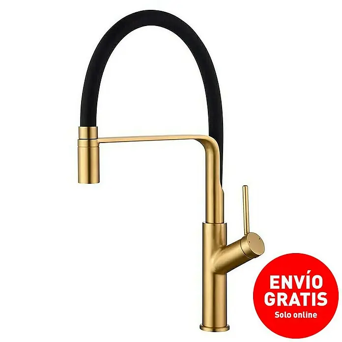 Imex Grifo de cocina flexible Sena - Oro/Negro - Grifo de cocina dorado con salida flexible negra y palanca lateral, con envío gratis online.