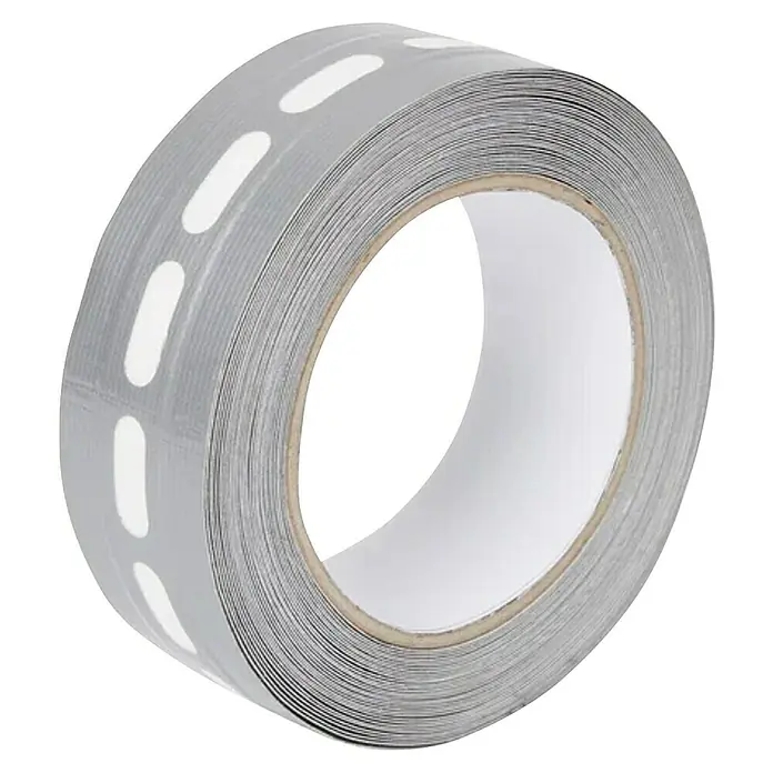 Odem Cinta de aluminio porosa - L x An: 30 m x 3,8 cm, Apto para: Placas de policarbonato celular - La imagen muestra un rollo de cinta de señalización de suelo gris con rayas blancas, ideal para crear guías de distancia social.