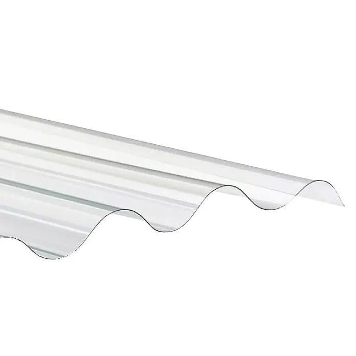 Odem Lámina corrugada gran onda - 2 m x 0,98 m x 0,8 mm, Plástico, Transparente - Vista del producto de una lámina de plástico ondulada transparente, ideal para techos y permitir la transmisión de luz.