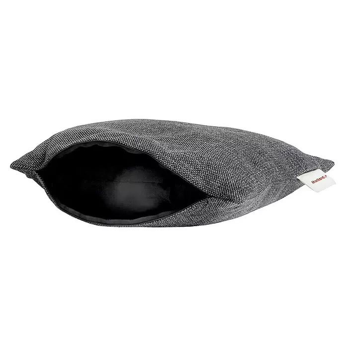 Montandor Heizkissen - 60 x 15 cm, Dunkelgrau - Graue gewebte Stofftasche mit offenem Reißverschluss, schwarzem Innenfutter und weißem Markenetikett.