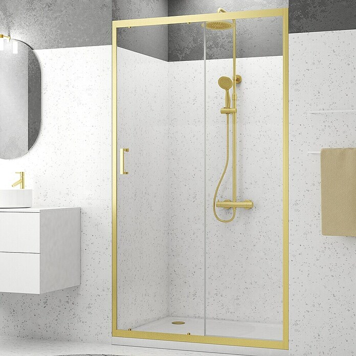 Aurlane Mampara de ducha frontal corredera Factory (120 x 200 cm, Espesor de vidrio: 6 mm, Oro) | BAUHAUS