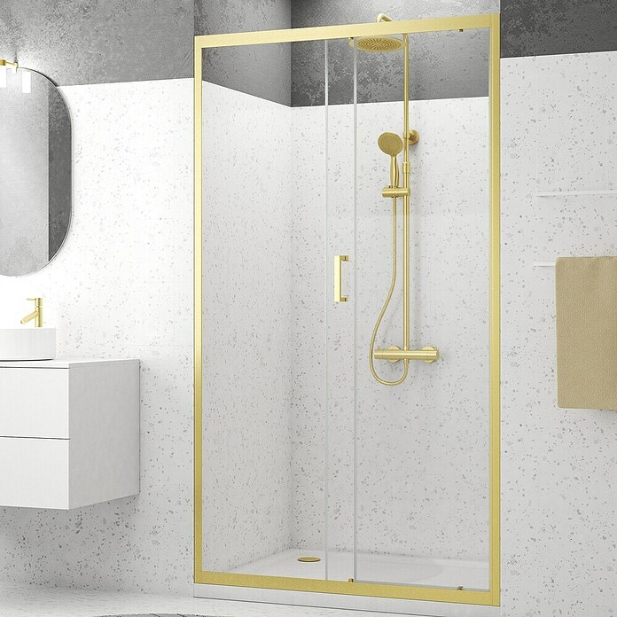 Aurlane Mampara de ducha frontal corredera Factory (120 x 200 cm, Espesor de vidrio: 6 mm, Oro) | BAUHAUS