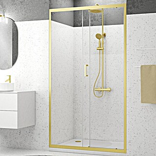 Aurlane Mampara de ducha frontal Factory (120 x 200 cm, Espesor: 6 mm, Oro)