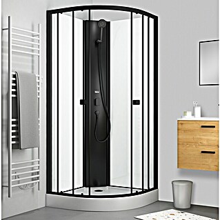 Aurlane Cabina de ducha completa Essentiel Round (85 x 85 x 199,5 cm, Blanco/Negro)
