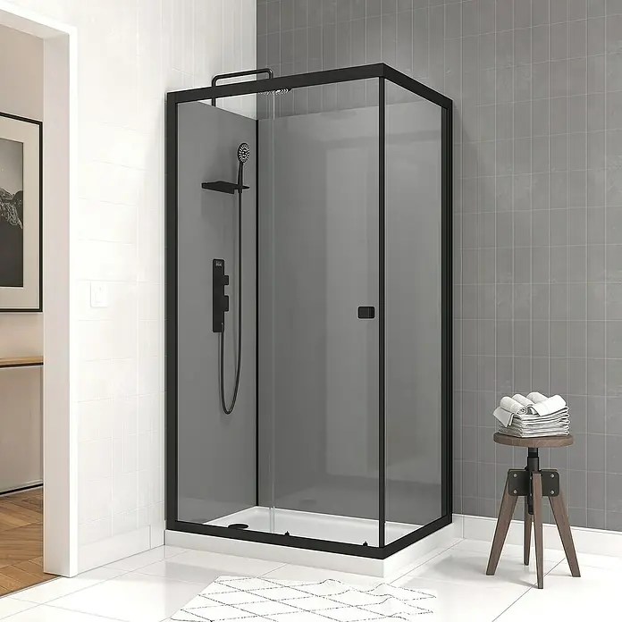 Aurlane Cabina de ducha completa Touch Rectangle - 80 x 110 x 215 cm, Negro - Elegante cabina de ducha con marco negro y líneas limpias. Incluye puerta de vidrio, rociador de ducha y panel de control.