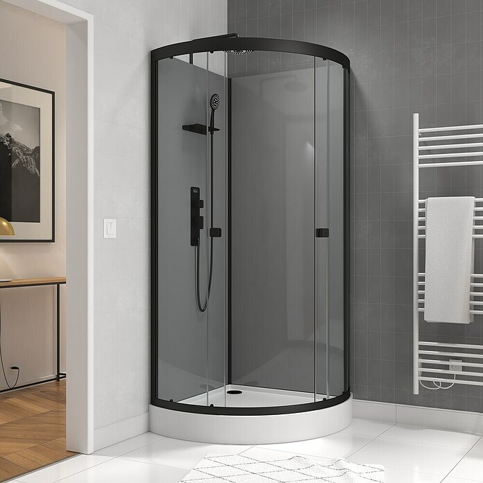 Aurlane Cabina de ducha Touch Round (90 x 90 x 215 cm, Negro) | BAUHAUS