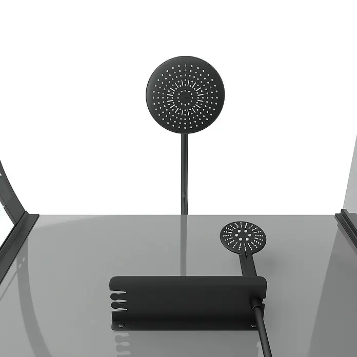 Aurlane Komplettdusche Grey Touch Round - 90 x 90 x 215 cm, Grau/Schwarz/Weiß - Schwarze Duschsäule mit Kopf- und Handbrause. Modernes Design für ein stilvolles Duscherlebnis im Badezimmer.