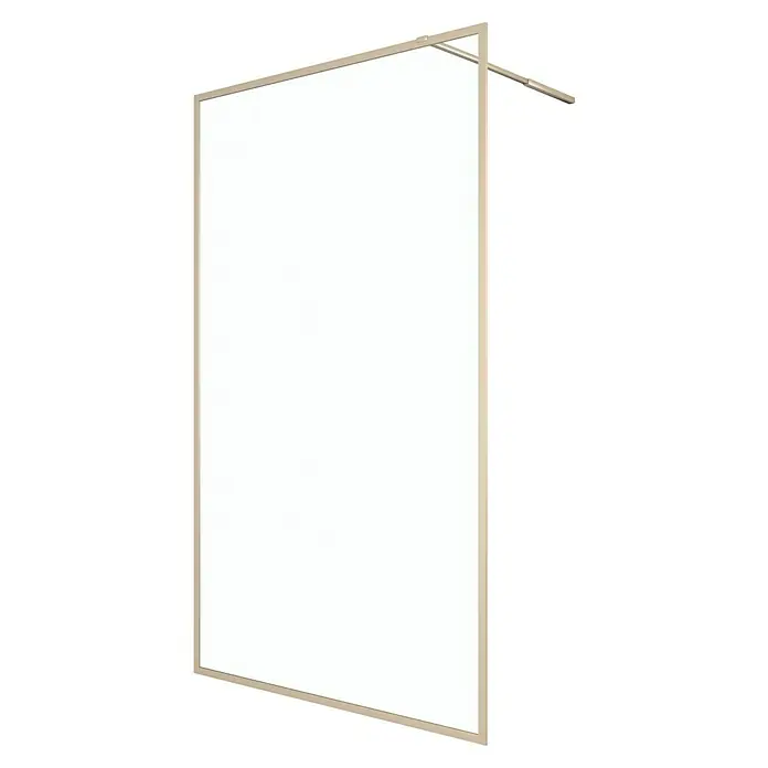 Aurlane Duschwand Golden Edge - B x H: 120 x 200 cm, Gebürstet, Gold - Eine moderne, rechteckige Duschwand mit einem eleganten Rahmen und einem stabilen Haltearm für ein stilvolles Badezimmerdesign.