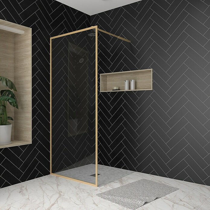 Aurlane Mampara de ducha fija Golden Edge (An x Al: 90 x 200 cm, Cepillado, Oro) | BAUHAUS