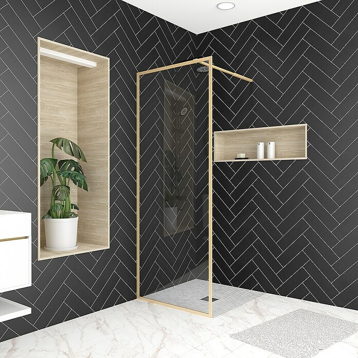 Aurlane Mampara de ducha fija Golden Edge (An x Al: 80 x 200 cm, Cepillado, Oro) | BAUHAUS
