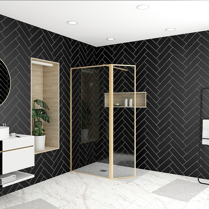 Aurlane Mampara de ducha fija Walk-In Golden Edge (An x Al: 130 x 200 cm, Cepillado, Oro) | BAUHAUS