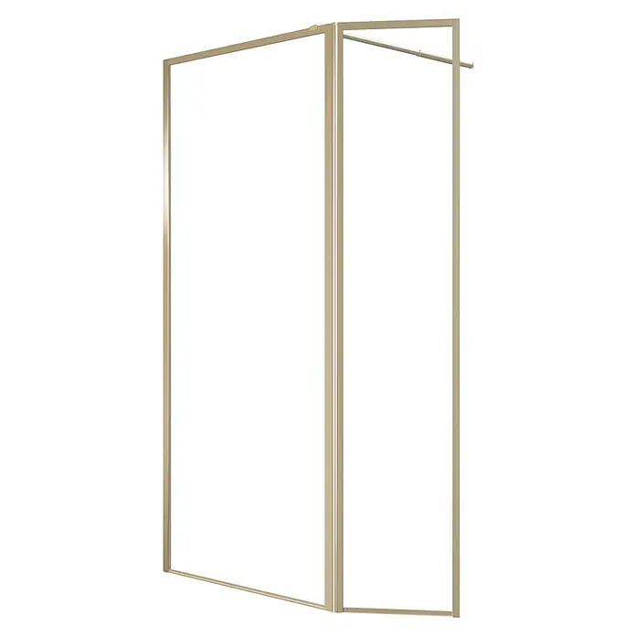 Aurlane Duschwand Golden Edge - B x H: 130 x 200 cm, Gebürstet, Gold - Ein modernes, rahmenloses Duschwand-Design mit klaren Linien und minimalistischer Ästhetik, das jedes Badezimmer aufwertet.