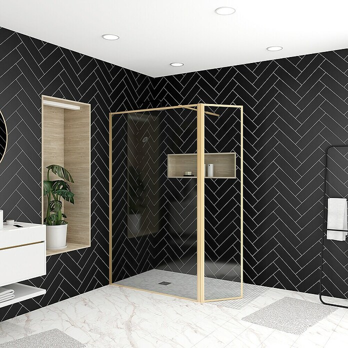 Aurlane Mampara de ducha fija Walk-In Golden Edge (An x Al: 160 x 200 cm, Cepillado, Oro) | BAUHAUS