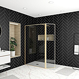 Aurlane Mampara de ducha fija Walk-In Golden Edge (An x Al: 160 x 200 cm, Cepillado, Oro)