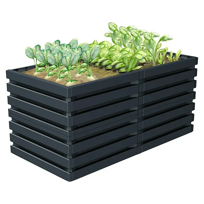 Garantia Huerto Skyline L - 161 x 80 x 75 cm, Plástico, Grafito - Jardín elevado con vegetales plantados.