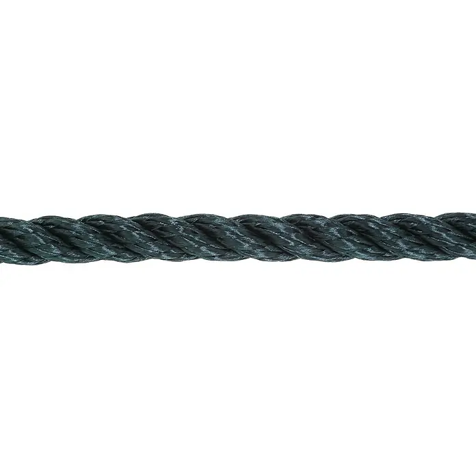 Stabilit Cuerda por metros - Diámetro: 8 mm, Plástico, Azul marino - Primer plano de una cuerda robusta de color gris oscuro con una textura prominente, ideal para diversas aplicaciones.