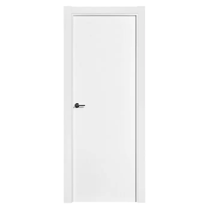 Pack puerta de interior Nazca - 72,5 x 203 cm, Derecha, Blanco - Puerta interior blanca con manija negra, diseño minimalista para un hogar moderno. Elegancia simple que realza cualquier habitación.
