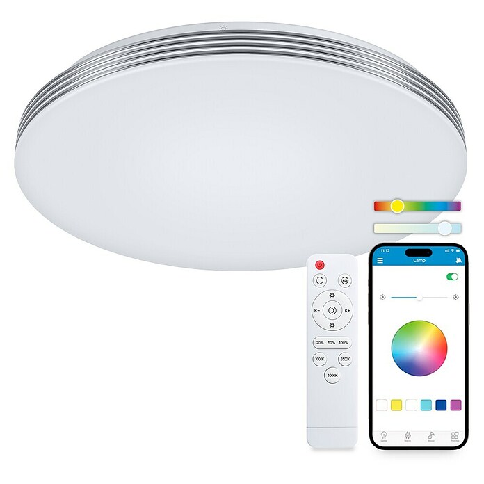 Ksix Plafón LED redondo inteligente Boreal (52,2 W, Ø x Al: 385 x 67 cm, Blanco, RGB) | BAUHAUS
