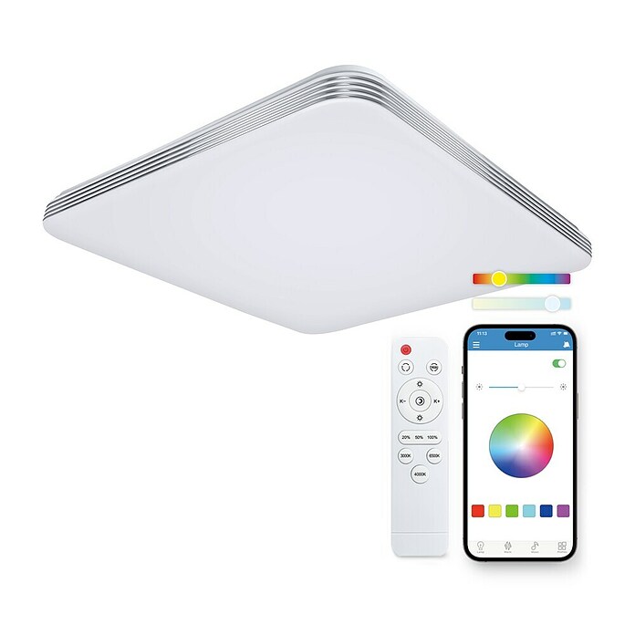 Ksix Plafón LED Smart Twilight (72 W, L x An x Al: 47,5 x 47,5 x 6,2 cm, Plata, Multicolor) | BAUHAUS