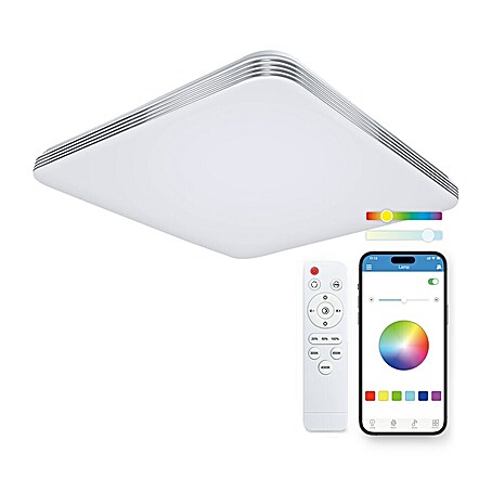 Ksix Plafón LED Smart Twilight (72 W, L x An x Al: 47,5 x 47,5 x 6,2 cm, Plata, Multicolor)