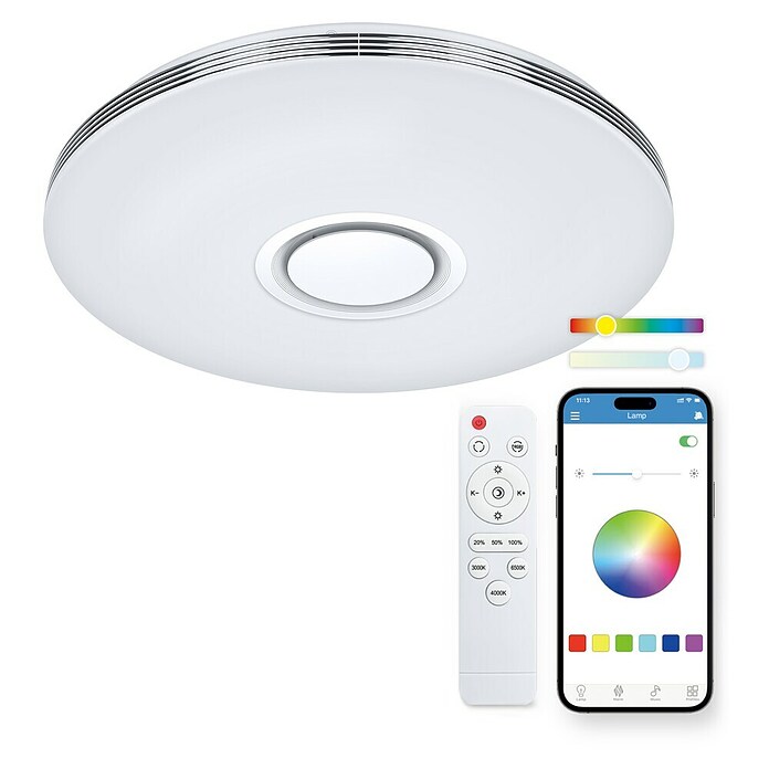 Ksix Plafón LED redondo inteligente Aura (66,4 W, Ø x Al: 49 x 7,5 cm, Plata) | BAUHAUS