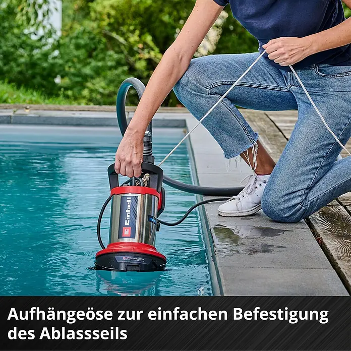 Einhell Schmutzwasserpumpe Flutset GE-DP 7535 - Max. Fördermenge: 18.500 l/h, Eintauchtiefe: 7 m - Die Einhell Schmutzwasserpumpe mit Aufhängeöse erleichtert das Ablassen.
