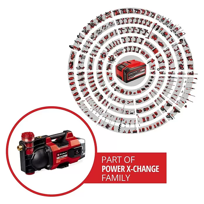 Einhell Power X-Change 18V Akku-Gartenpumpe Aquinna 36/38 F LED - 18 V, Li-Ionen, Ohne Akku, Max. Fördermenge: 3.800 l/h - Rot-schwarze Einhell AQUINNA Pumpe, Teil des Power X-Change Akkusystems.