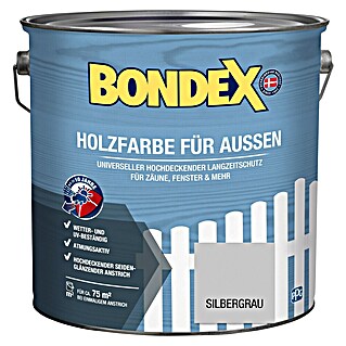 Bondex Holzschutzfarbe für Außen (Silbergrau, 2,5 l, Seidenglänzend)