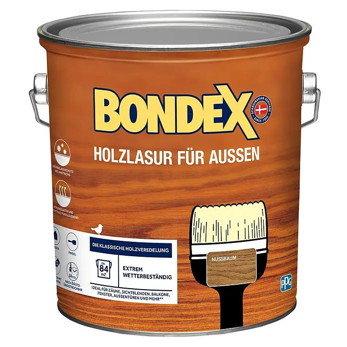 Bondex Holzlasur für Außen - Nussbaum, 6,5 l, Seidenmatt - Bondex Holzlasur für Aussen in Nussbaum: Holzschutzlasur für Aussenbereiche, ideal für Zäune, Balkone und mehr. Extrem wetterbeständig und atmungsaktiv.