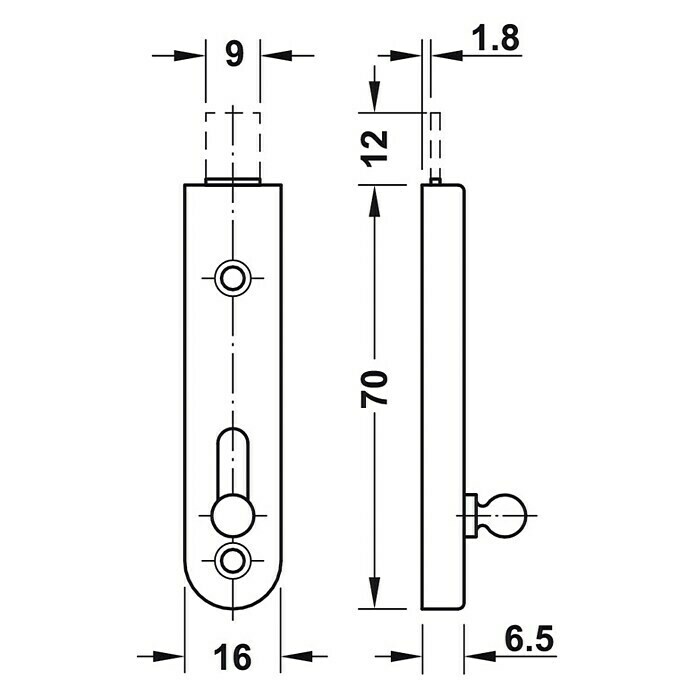 Häfele RiegelL x B x H: 70 x 16 x 6,5 mm, Vermessingt Front View