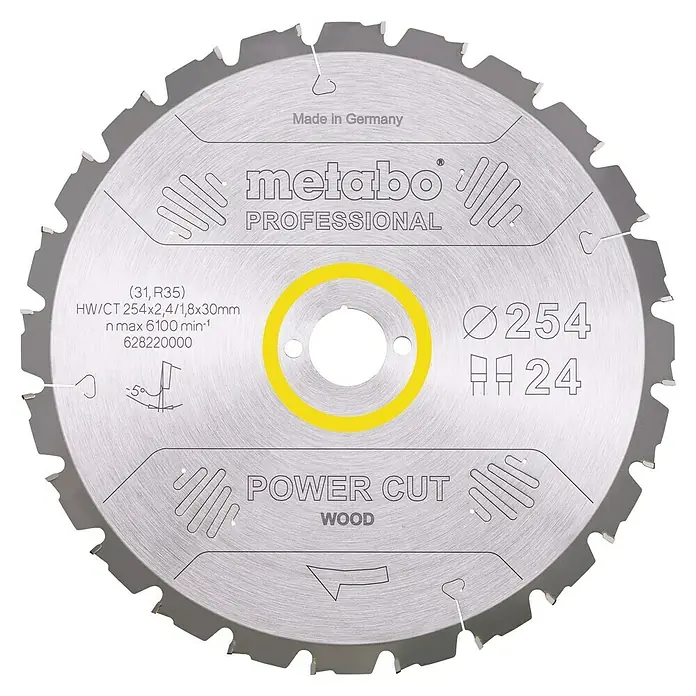 Metabo Kreissägeblatt Power Cut Wood Professional - 254 mm, Bohrung: 30 mm, Anzahl Zähne: 24 Stk. - Metabo Kreissägeblatt Professional Power Cut Wood, 254 mm Durchmesser, für präzise Holzschnitte.