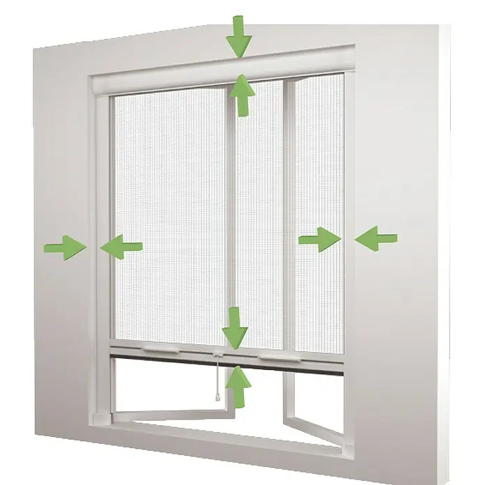 Mosquitera para ventana Elite - An x Al: 140 x 140 cm, Montaje de la mosquitera: Inserción, Color bastidor: Blanco - La imagen muestra una ventana con una mosquitera enrollable, cortada a medida, protegiendo tu espacio de las plagas. Disfruta del aire fresco.
