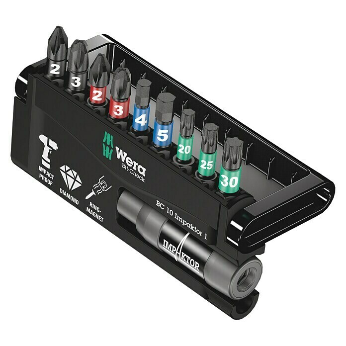 Wera Premium Plus Bit-Set 8740 Impaktor10 -tlg., Diamantbeschichtet Front View