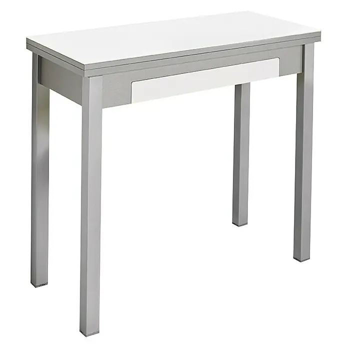 Mesa Meri - L x An: 80 x 40 cm, Material del tablero de la mesa: MDF, Blanco - Escritorio gris con cajón blanco y una superficie blanca, ideal para un estudio o espacio de oficina.