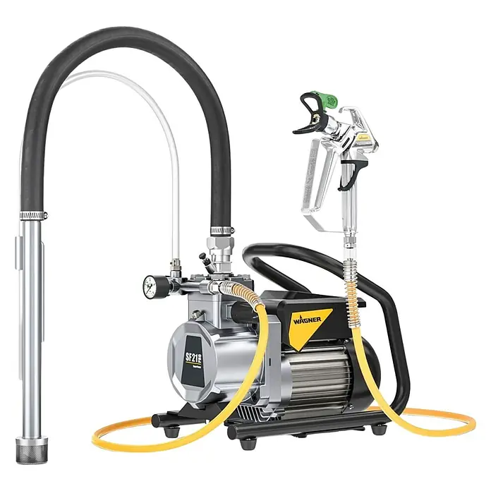Wagner High Efficiency Airless Farbsprühsystem SuperFinish 21 Pro HEA - 900 W, Förderleistung: 2,1 l/min - Wagner SF 21 Airless Farbspritzgerät, ideal für professionelle Malerarbeiten. Kompaktes Design, hohe Leistung und einfache Bedienung.