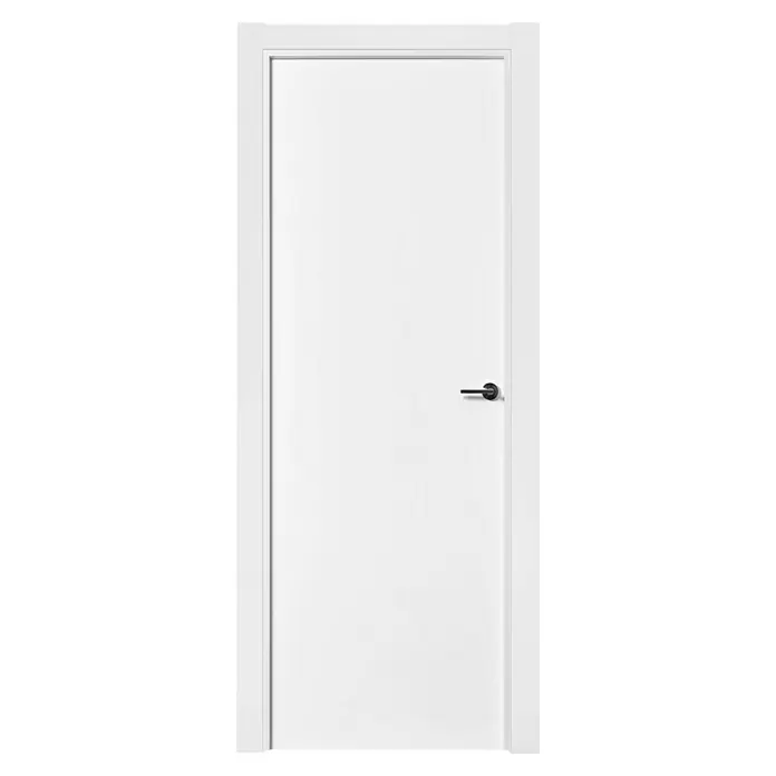 Pack puerta de interior Nazca - 72,5 x 203 cm, Izquierda, Blanco - Puerta interior lacada en blanco con manija negra moderna, perfecta para un hogar minimalista.