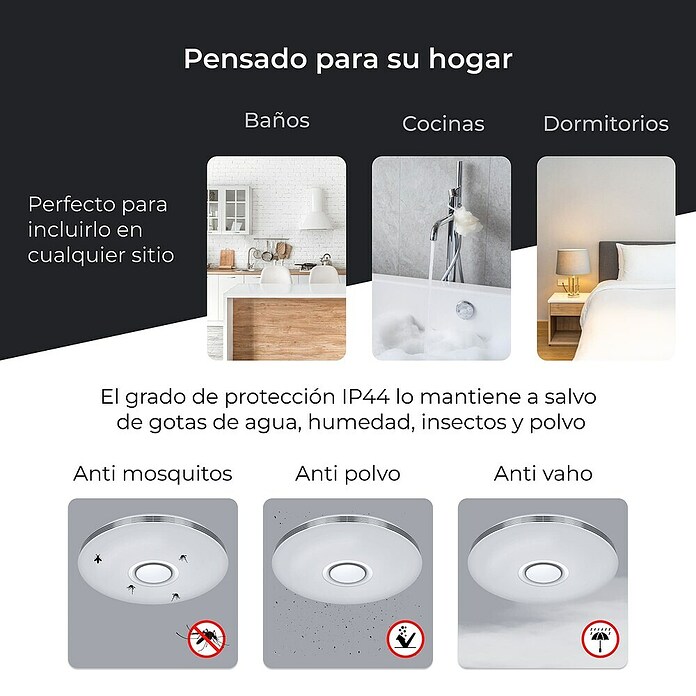 Ksix Plafón LED redondo inteligente Aura (66,4 W, Ø x Al: 49 x 7,5 cm, Plata) | BAUHAUS