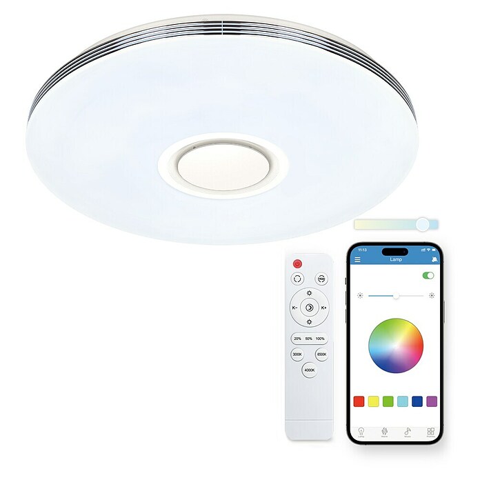 Ksix Plafón LED redondo inteligente Aura (66,4 W, Ø x Al: 49 x 7,5 cm, Plata) | BAUHAUS