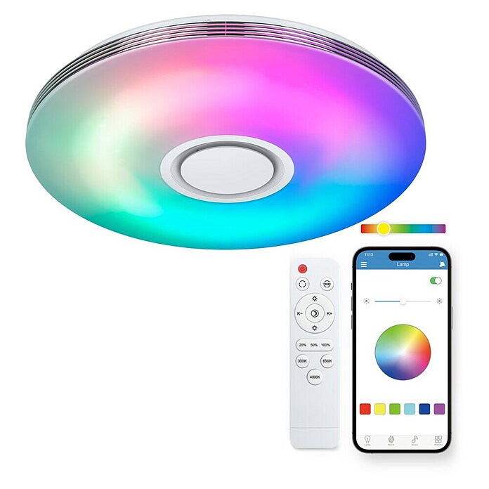 Ksix Plafón LED redondo inteligente Aura (66,4 W, Ø x Al: 49 x 7,5 cm, Plata) | BAUHAUS