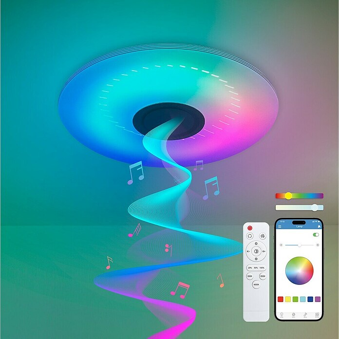 Ksix Plafón LED redondo inteligente Aura (66,4 W, Ø x Al: 49 x 7,5 cm, Plata) | BAUHAUS
