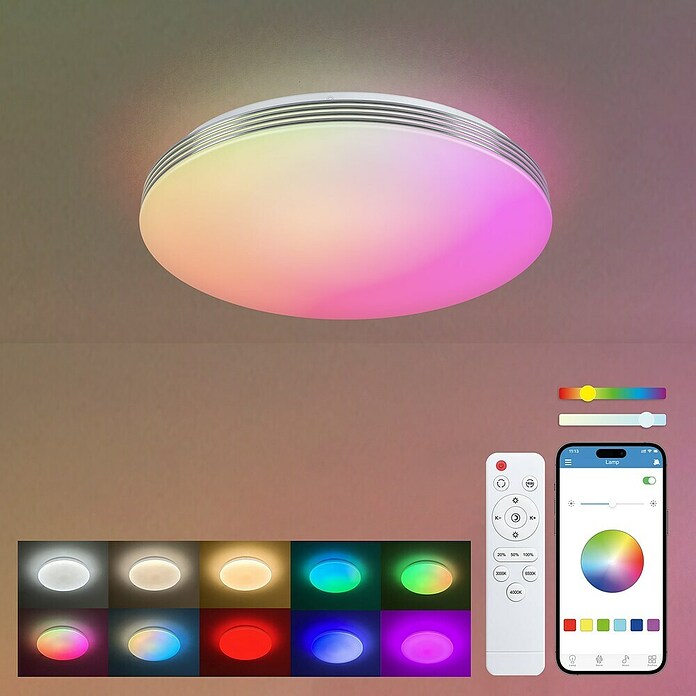 Ksix Plafón LED redondo inteligente Boreal (52,2 W, Ø x Al: 385 x 67 cm, Blanco, RGB) | BAUHAUS
